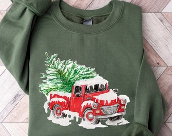 Christmas Truck Sweatshirt, Red Truck Sweatshirt, Christmas Tree Sweatshirt, Xmast Hoodies, Christmas Hoodies, Holiday Sweater, Holiday Gift