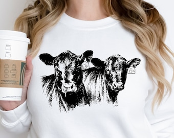 Cow Sweatshirt, Gift For Farmers, Western Lover Sweatshirt, Cowboy Sweater, Cute Cowgirl Hoodie, Vintage Western Wear Gifts for Cow Lovers