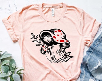 Vintage Illustration Mushroom Decor Art Shirt, Botanical Shirt, Plant Shirt, Mushroom Shirt, Hippie Shirt, Nature Lover