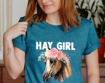 Camiseta de heno para chica, camiseta de caballo, camiseta para amantes de los caballos, camiseta de caballo para niña, regalo para dueños de caballos, camiseta de granjero, regalo de caballo, camiseta de caballo