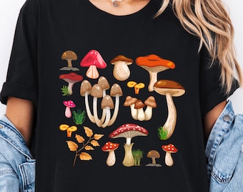 Vintage Illustration Mushroom Decor Art Shirt, Botanical Shirt, Plant Shirt, Mushroom Shirt, Hippie Shirt, Nature Lover