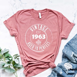 Vintage 1963 Aged To Excellence All Original Parts T-shirt, 60th Birthday Shirt, 60th Birthday Gift, born in 1963, 60th Long Sleeve