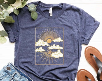Sun and Moon T Shirt Aesthetic Shirt Yoga Shirt Pagan Clothing Aesthetic Clothing Celestial Clothing Moon T-Shirt Sun TShirt Celestial Shirt