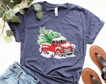 Christmas Red Truck Shirt, Christmas Tree Shirt, Christmas Car Shirt, Christmas Vacation Shirt,Holiday Shirt,Xmas Shirt,Family Christmas Tee
