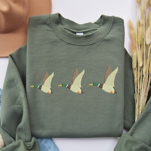 Embroidered Duck Sweatshirt, Embroidery Hoodie, Emroidered Gifts, Christmas Sweater, Hunter Sweatshirt, Animal lover sweatshirt, Xmast Gifts image 1