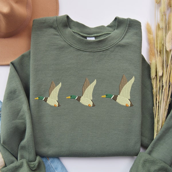 Embroidered Duck Sweatshirt, Embroidery Hoodie, Emroidered Gifts, Christmas Sweater, Hunter Sweatshirt, Animal lover sweatshirt, Xmast Gifts