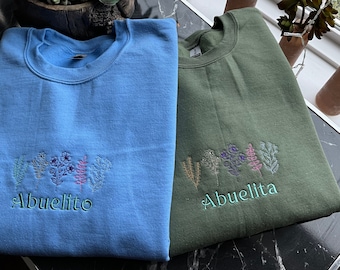 Embroidered wildflower sweatshirt, Floral Embroidered Abuelita Sweatshirt, Flower Sweatshirt, Abuelita Sweater, Embroidered Floral Hoodie