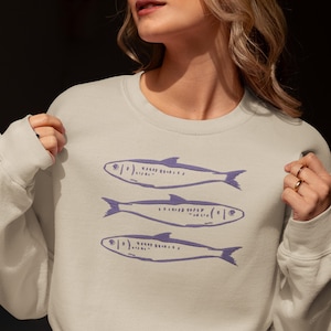 Embroidered Sardines Sweatshirt Tinned Fish Shirt Coastal Aesthetic Pullover Fisherman Gift Vintage Ocean Vibe Crewneck