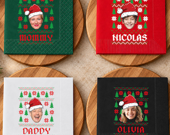 Servilletas personalizadas para Navidad, decoración para fiestas navideñas, servilletas de cóctel navideñas personalizadas, servilletas con foto personalizadas