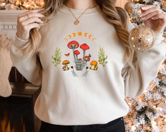 Green Mushroom Hoodie | Oversized Hoodie | Mystic Cat Moon Hoodie | Frog Hoodie | Witchy Goblincore Aesthetic Hoodie | Trendy Hoodie