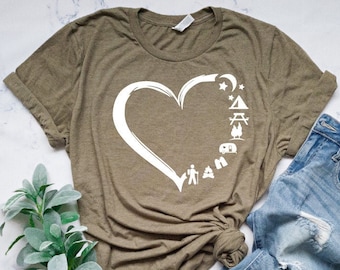 Camp Lover Shirt, Camping Shirt, Camping Heart Shirt, Cute Hiking Shirt, Adventure Shirt, Camper Shirt, Gift for Her