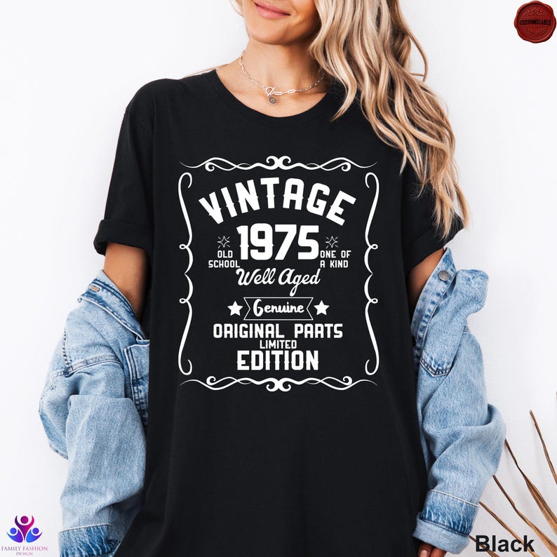 50th Birthday Shirt, Vintage 1975 Shirt, 50th Birthday Gift For Women, 50th Birthday Gift For Men, 50th Birthday Best Friend Black