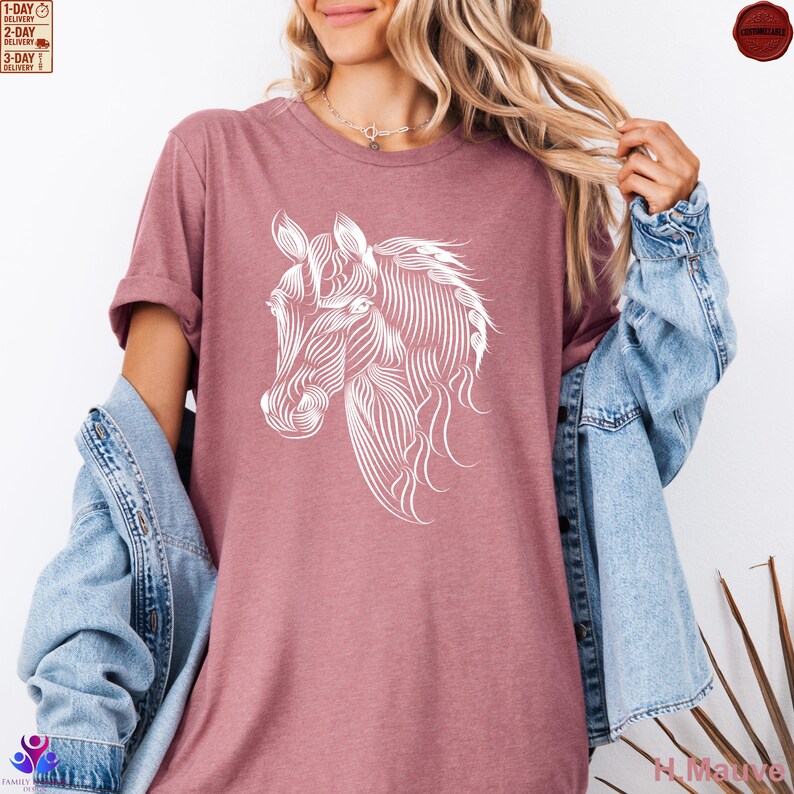 Camiseta de caballo, camiseta para amantes de los caballos, camiseta para chica con caballos, regalo para madre, camisetas para amantes de los animales, regalo para amantes de los caballos, camiseta para mujeres con amor por los caballos Heather Mauve