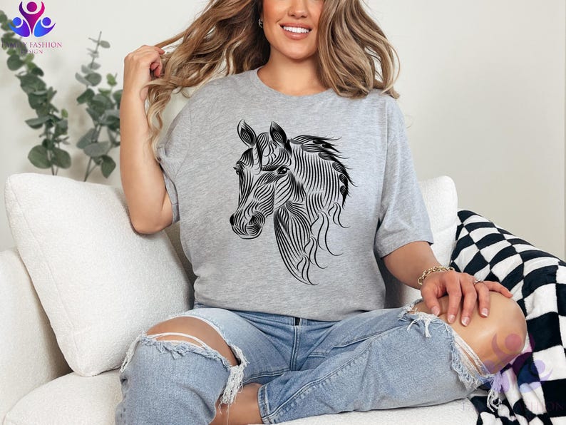 Camiseta de caballo, camiseta para amantes de los caballos, camiseta para chica con caballos, regalo para madre, camisetas para amantes de los animales, regalo para amantes de los caballos, camiseta para mujeres con amor por los caballos Heather Light Grey