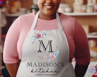 Personalized Name Apron for Women, Custom Kitchen Apron,  Cooking Gift, Baking Apron, Baker Gift, Personalized Gift, Floral  Apron