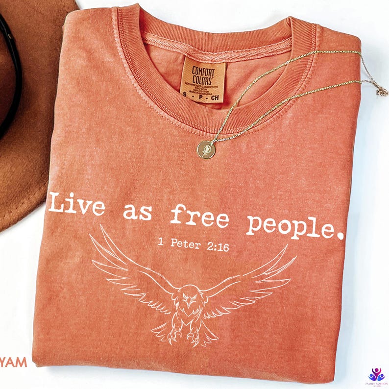 4th of July Patriotic Shirt, Live as Free People Christian Shirt, Comfort Colors® Bible Verse USA Tee, Independence Day Gift, Eagles Shirt