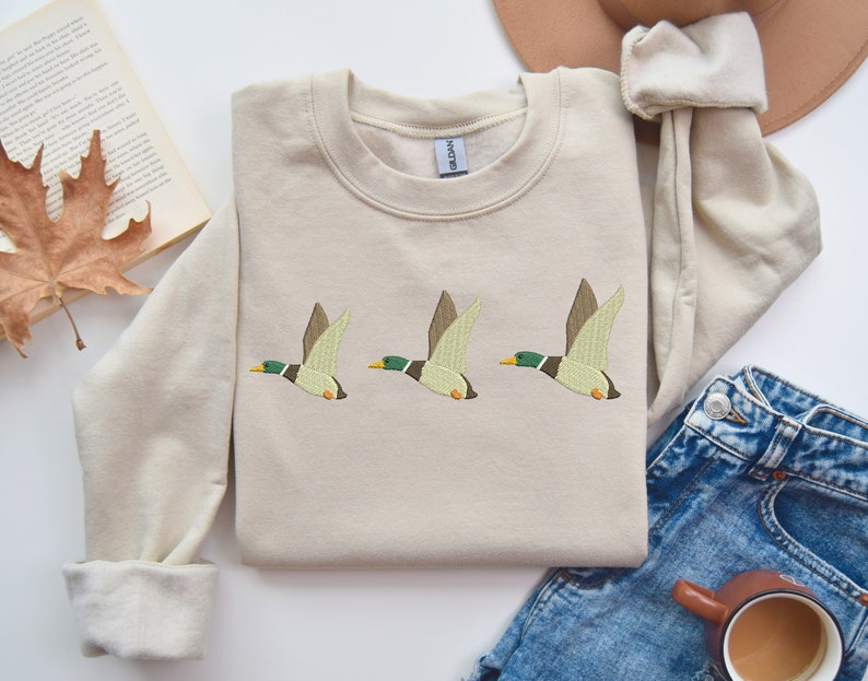 Embroidered Duck Sweatshirt, Embroidery Hoodie, Emroidered Gifts, Christmas Sweater, Hunter Sweatshirt, Animal lover sweatshirt, Xmast Gifts