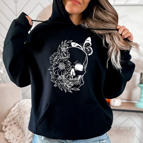 Floral Skull Hoodie, Halloween Skull Sweatshirt, Womens Fall Sweater, Flower Skull Sweatshirt, Halloween Gift, Gift for Mom, Halloween Mom