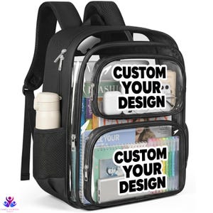 Personalized Clear School Backpack, Stadium Approved Transparent Bag, PVC Rucksack with Bottle Holders