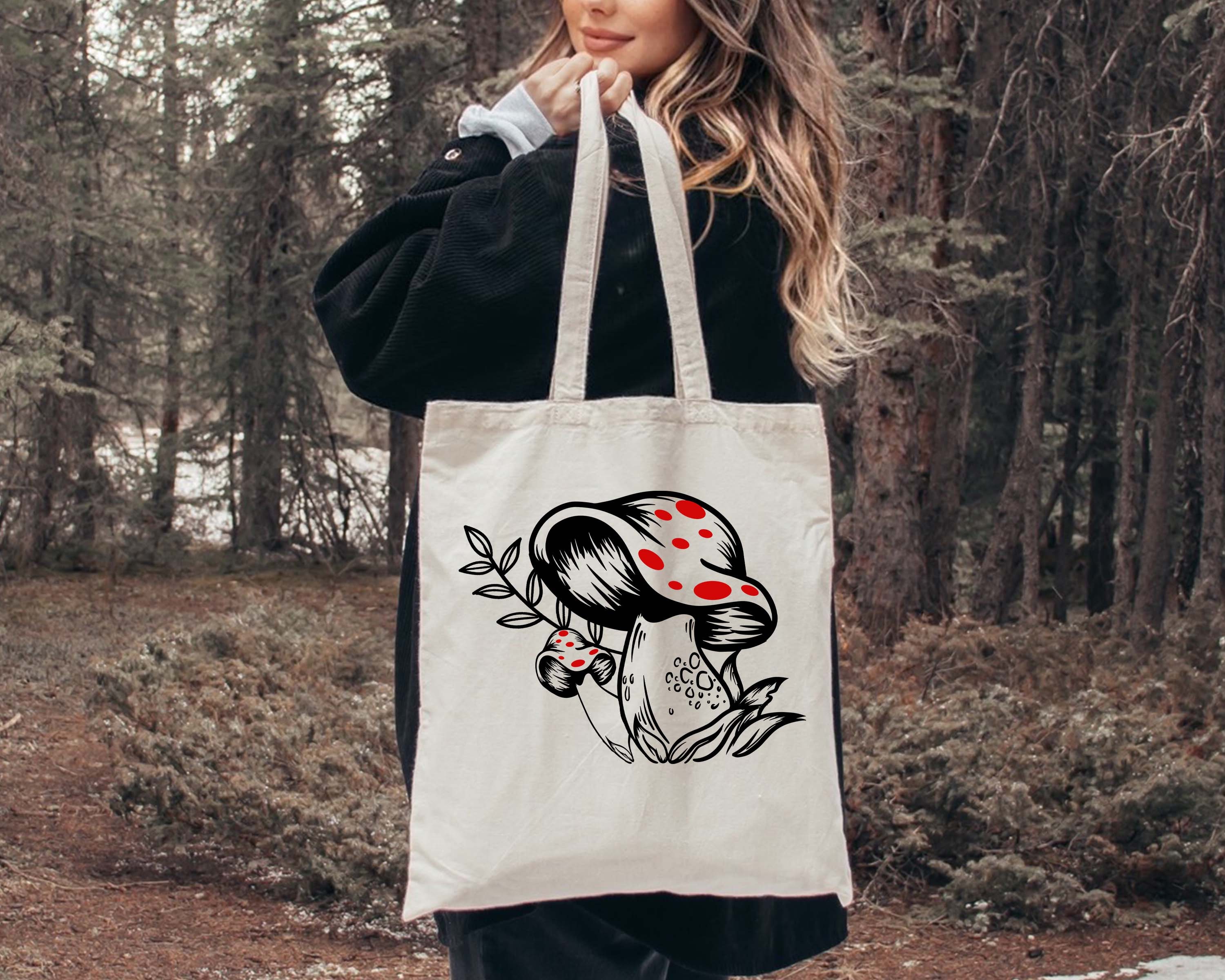 GXVUIS Mushroom Pattern Canvas Tote Bag – Large Reusable Grocery & Shopping Bag For Women