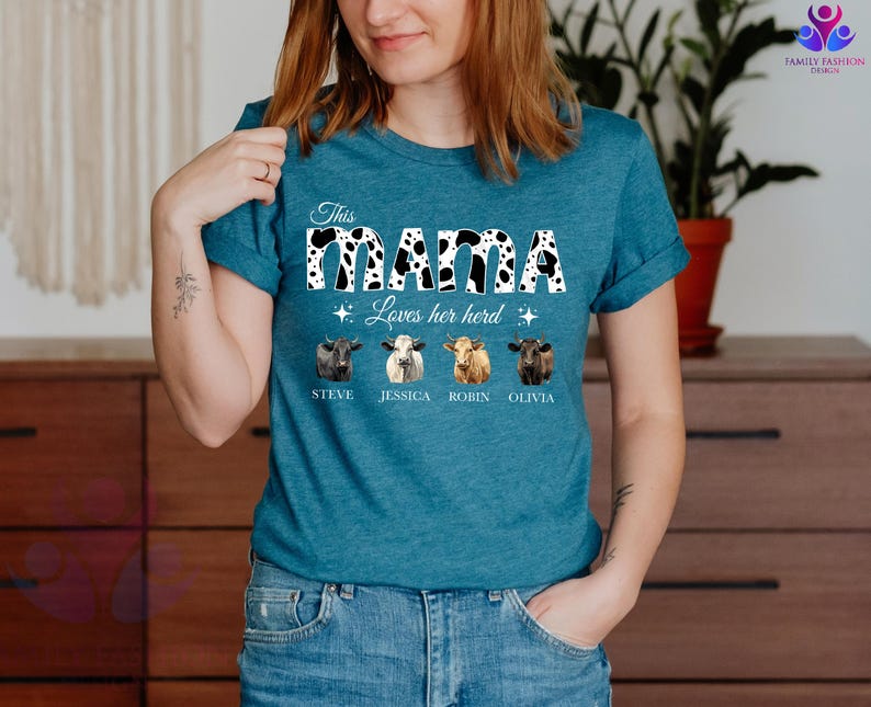 Custom Mom Shirt With Names, Custom Cow Print Shirt, Cow mama Shirt, Western Mama Shirt, Personalized Mom, Mothers Day Gift