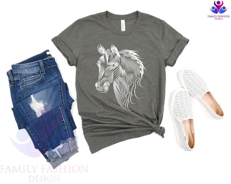Camiseta de caballo, camiseta para amantes de los caballos, camiseta para chica con caballos, regalo para madre, camisetas para amantes de los animales, regalo para amantes de los caballos, camiseta para mujeres con amor por los caballos Heather Military Green