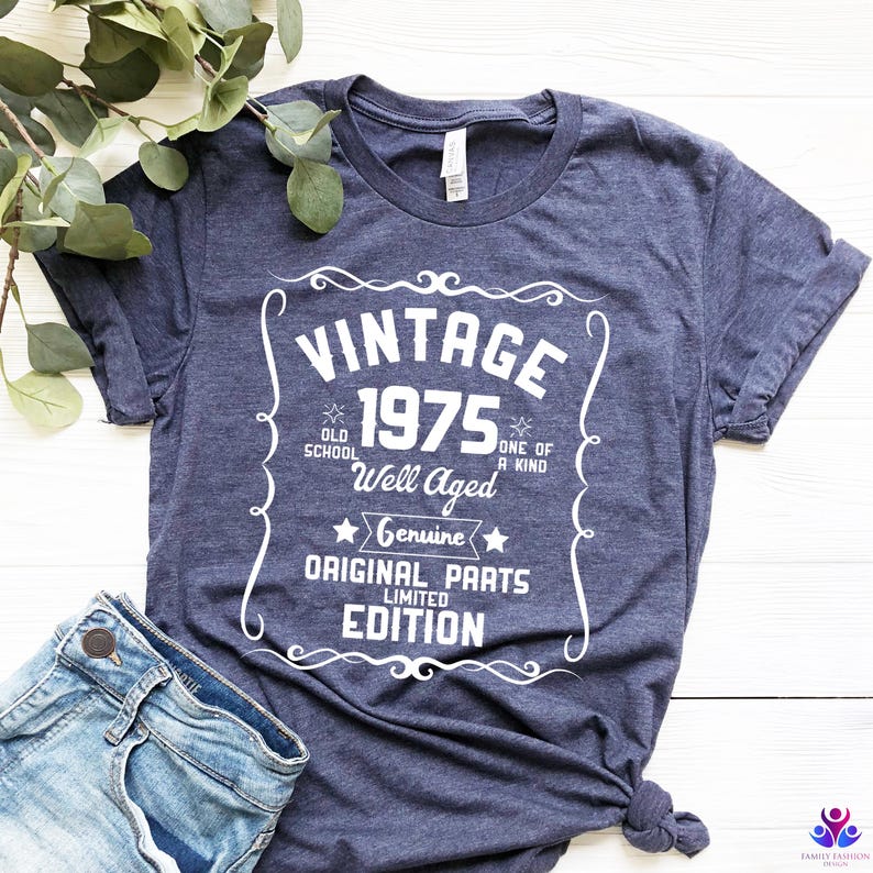 50th Birthday Shirt, Vintage 1975 Shirt, 50th Birthday Gift For Women, 50th Birthday Gift For Men, 50th Birthday Best Friend Heather Navy