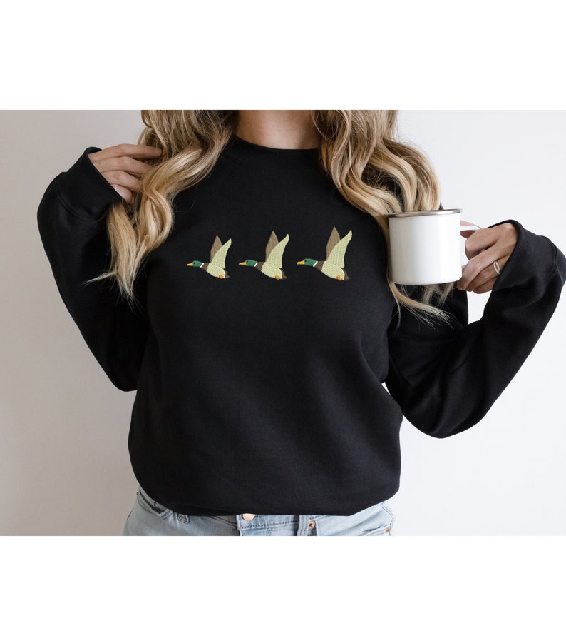 Embroidered Duck Sweatshirt, Embroidery Hoodie, Emroidered Gifts, Christmas Sweater, Hunter Sweatshirt, Animal lover sweatshirt, Xmast Gifts
