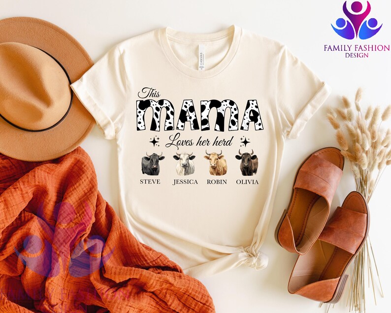 Custom Mom Shirt With Names, Custom Cow Print Shirt, Cow mama Shirt, Western Mama Shirt, Personalized Mom, Mothers Day Gift