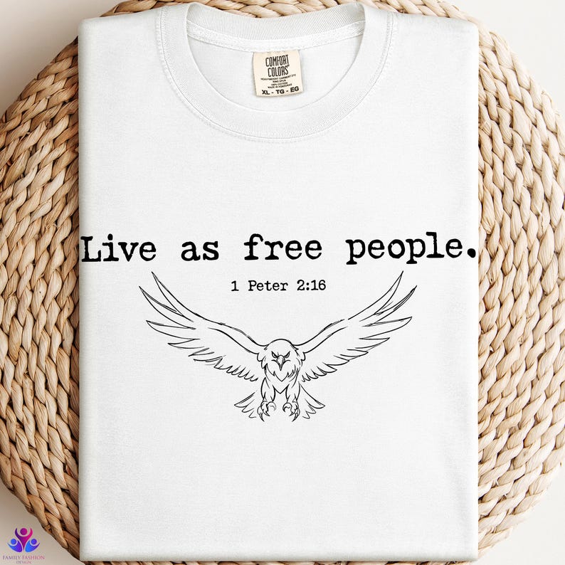 4th of July Patriotic Shirt, Live as Free People Christian Shirt, Comfort Colors® Bible Verse USA Tee, Independence Day Gift, Eagles Shirt