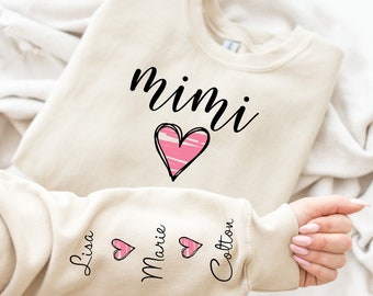 Custom Text on the Sleeve Sweatshirt or Hoodie, Personalized Mimi Sweatshirts, Custom Text Hoodie, Personalized Gift, Custom Mimi Sweatshirt