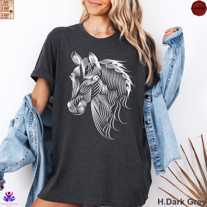 Camiseta de caballo, camiseta para amantes de los caballos, camiseta para chica con caballos, regalo para madre, camisetas para amantes de los animales, regalo para amantes de los caballos, camiseta para mujeres con amor por los caballos Heather Dark Gray
