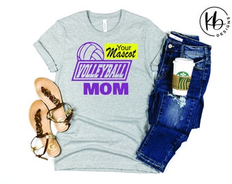 Volleyball Mom Personalized Mascot Fashion Tee. Women's Fashion T-Shirt. Volleyball Mom T-Shirt. Volleyball Mascot Tee. Gift for Mom.