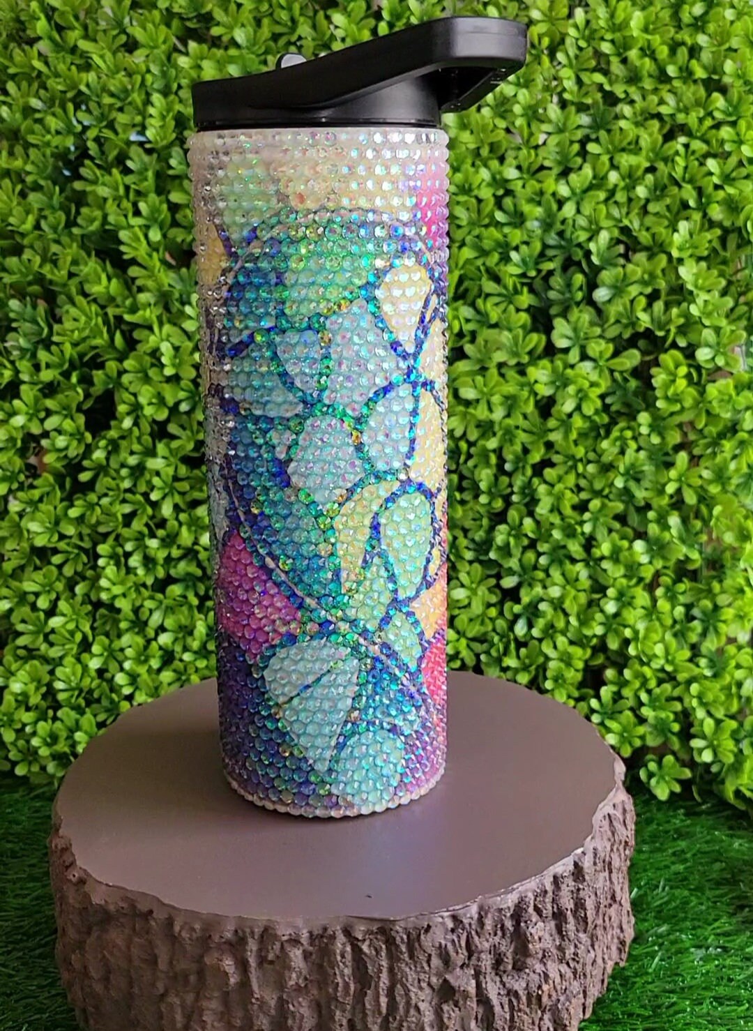 Rhinestone Tumbler. Stained Glass Heart. RTS Etsy