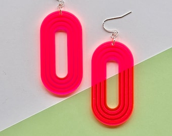 Pink Fluorescent Neon Acrylic Earrings//Statement Earrings//Laser Cut//Lightweight Earrings
