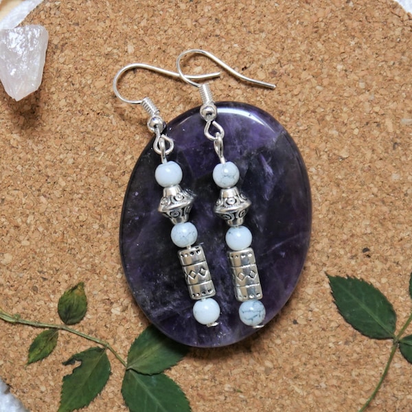 Boucles d'oreilles pendantes en perles de verre de Corée et perles tibétaines