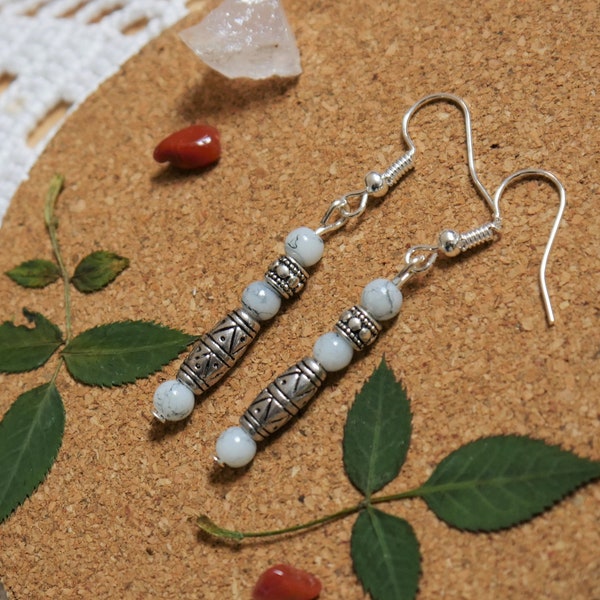 Boucles d'oreilles pendantes en perles de verre de Corée et perles tibétaines