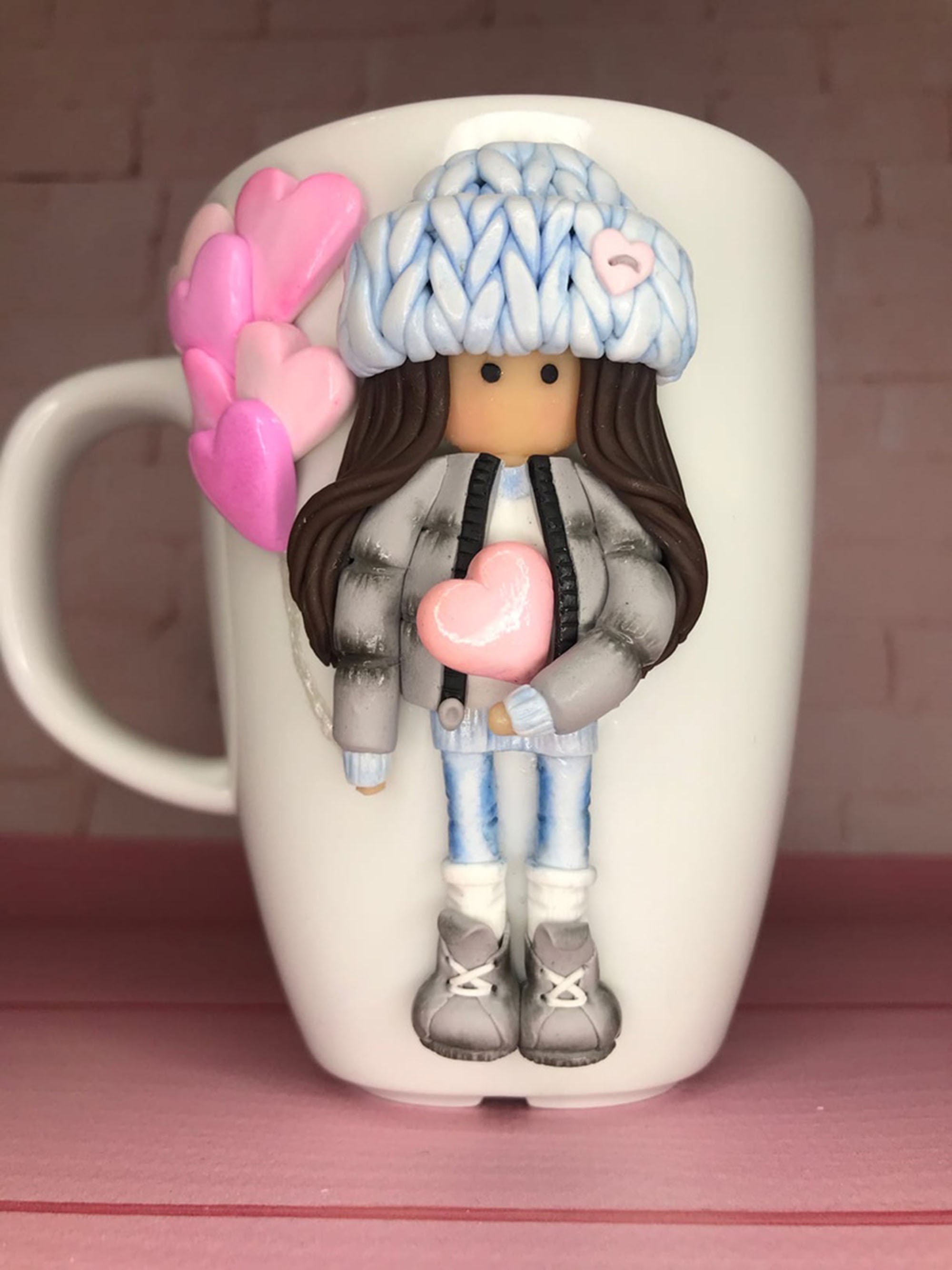 Polymer clay decor on a mug Girl on a mug Gift for a woman Etsy