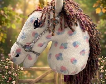 Hobby Horse Unicorn "Rainbow Dream" | Handmade hobby horse | Cuddly unicorn with glitter halter | Gift for horse lovers