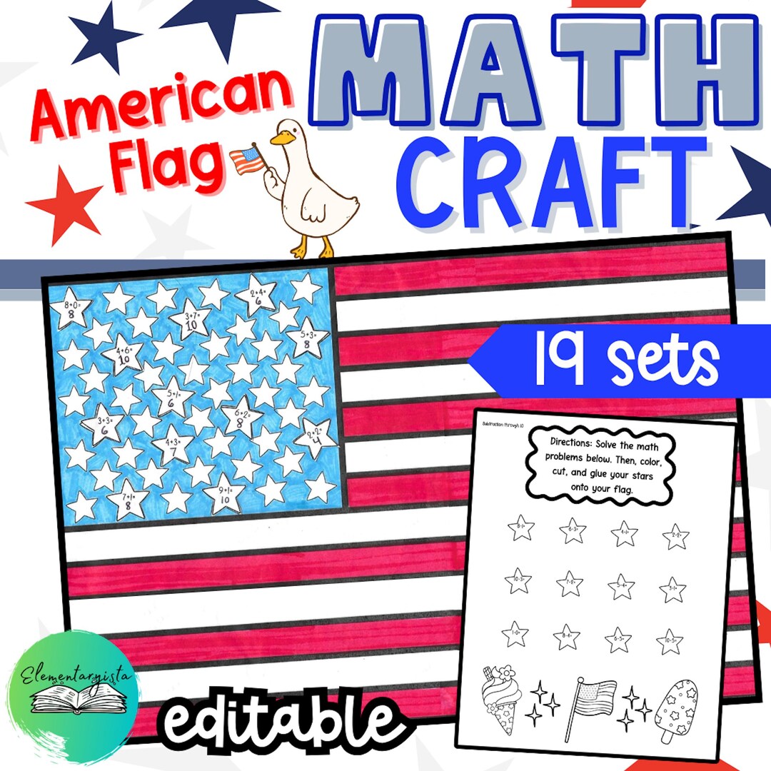 Fourth of July Printable American Flag Craft | Editable Math Craft - Etsy
