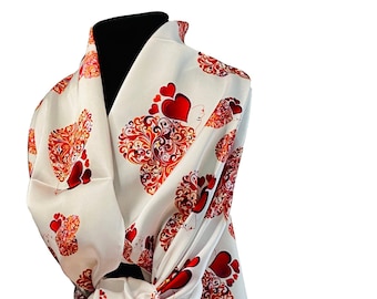 Hearts of Love, Wearable Art Scarf, Silk Scarf, Pure Silk Scarf, Wings Scarf, Silk Scarf Women, Gift for Her, Valentine Gift, Heart Scarf