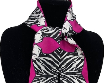 Zebra, Skinny Scarf, Artie, Silk Wristband, Women's Necktie, Purse Scarf,  Slim Bandeau Headband, Wrist Wrap Bracelet, Silk Scarf for Hair