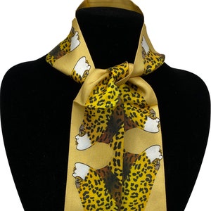 Leopard Skinny Scarf, Artie, Silk Wristband, Necktie, Purse Scarf, Woman’s Slim Bandeau Headband, Wrist Wrap Bracelet, Silk Scarf for Hair