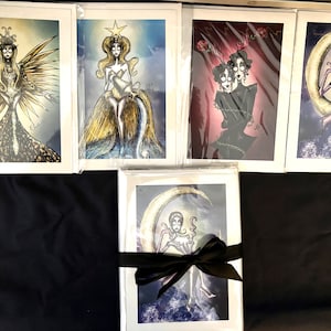 Conjunto de papelaria para ilustração de tarô - 4 cartas por conjunto: a lua, a estrela, os amantes, o sol