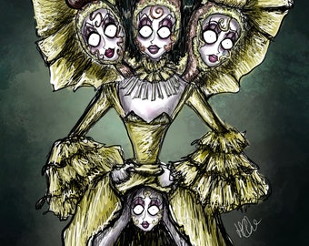 Edición limitada Willow Pill final Look RuPaul's Drag Race Temporada 14 8" x 10" Lustre Print Tim Burton Estilo gótico Dibujo