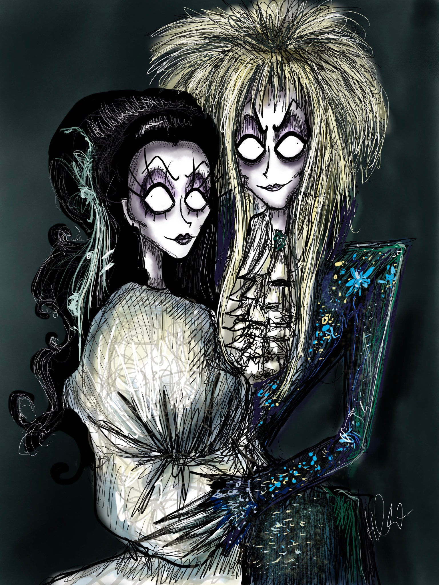 Laberinto Escena De Boda David Bowie Jennifer Connelly Tim Burton Dibujo De  Estilo Gótico, image size:1536x2048
