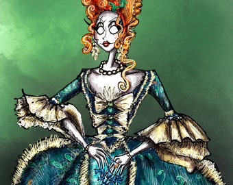 Nymphia Wind Marie Antoinette Look RuPaul's Drag Race Season 16 Tim Burton Gothic Style Drawing Digital Print