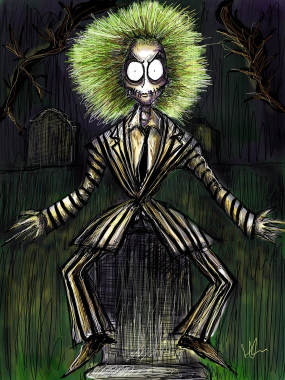 Beetlejuice Tim Burton Gothic Style Drawing