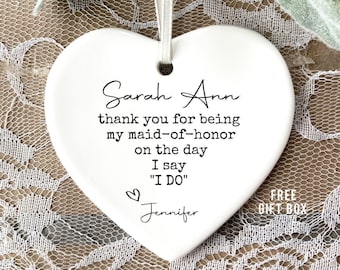 Maid of Honor Ornament - Personalized Wedding Ornament - Bridal Christmas Ornament, Wedding Gift, Wedding Party Gift,