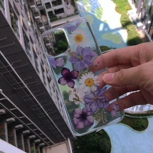 Purple white daisy pressed flower phone case for iPhone 17 16 15 14 pro max 16e,Google Pixel 10 pro, Samsung S23 S24 S25 plus Ultra,z flip 7